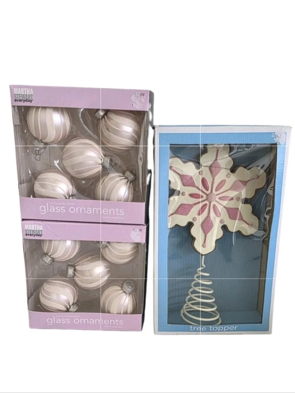 Martha Stewart Christmas Tree Ornaments Snowflake Tree Topper Pink & White Candy